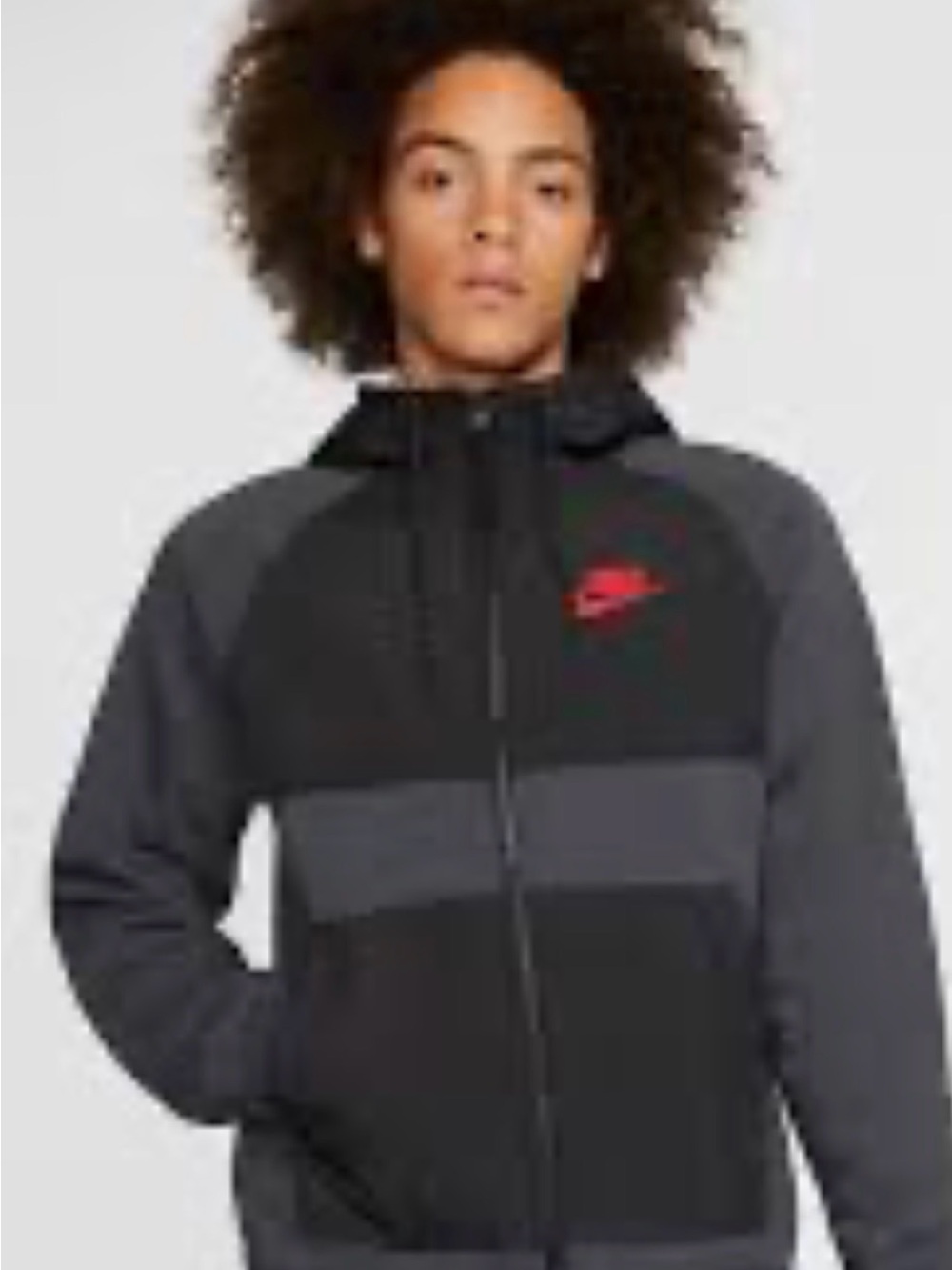 Men's Nike Sportswear Hybrid Full Zip Hoodie - Black / Smoke Grey / Red Size L